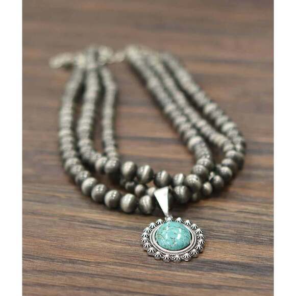 Navajo Turquoise Beaded Necklace 18 Inch 3‎ Strand Design, Boho Cowgirl Style, S - Picture 5 of 11